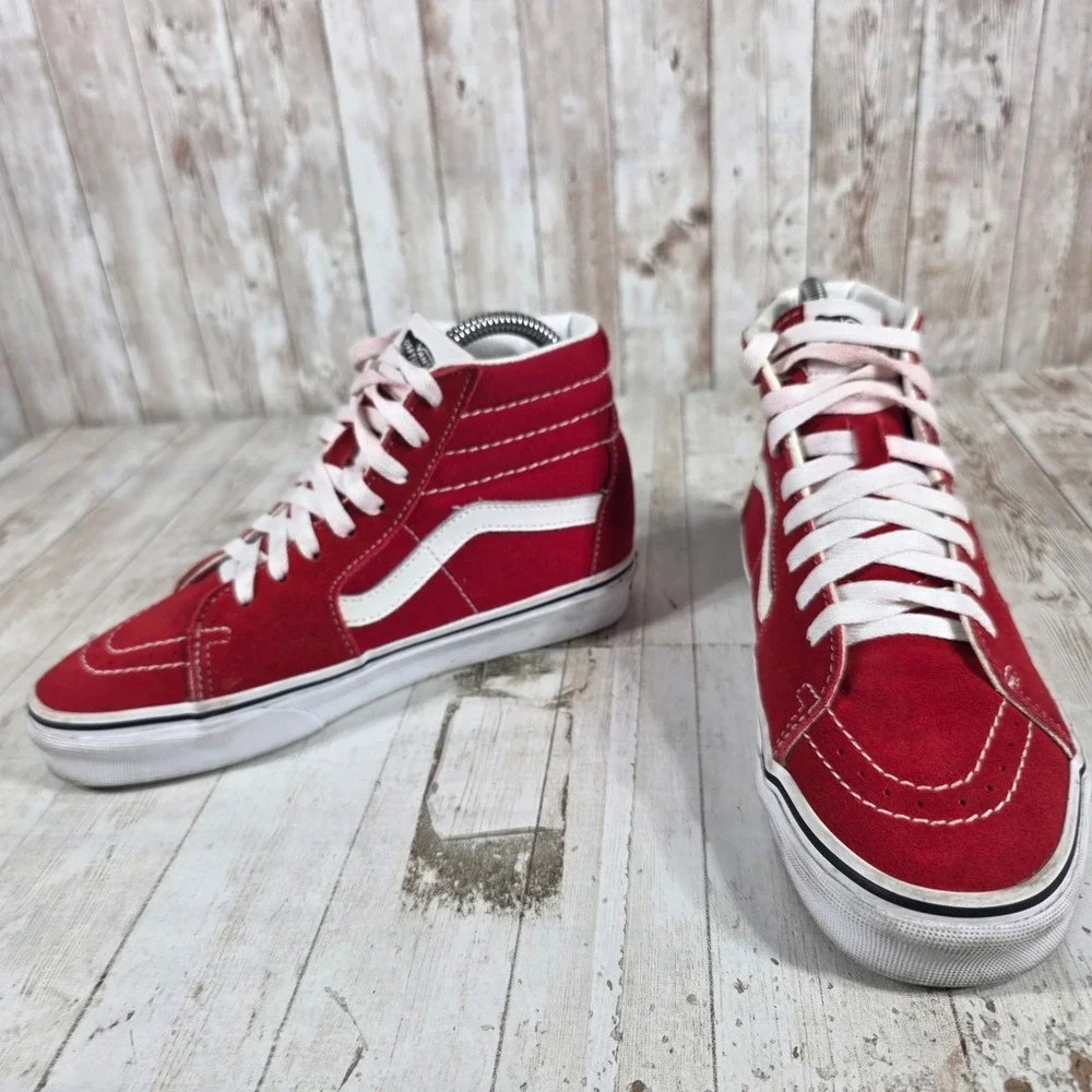 Vans Sk8-Hi Red Suede Canvas High Top‎ Sneakers Womens 6.5 Mens 5.0